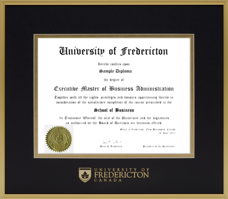 Satin gold metal diploma frame with double matting and gold foil embossing